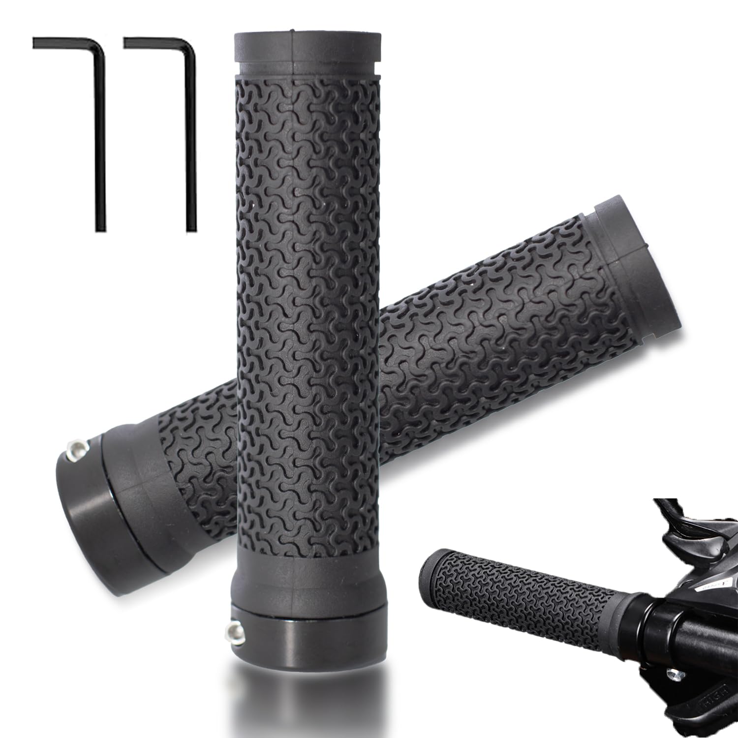 MOLHEM Bike Handlebar Grips, Non-Slip Mountain/BMX/Scooter Grips, Soft Rubber for Secure Grip Includes 2 Allen Wrenches (MTB