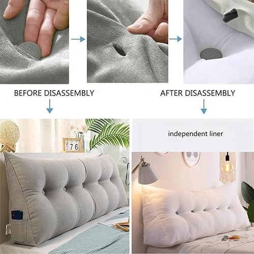 Miniatura 5 de EORNOW Almohada triangular para cabecero, cojín largo para respaldo de cabecero, cojín grande desmontable, almohada de lectura con funda extraíble