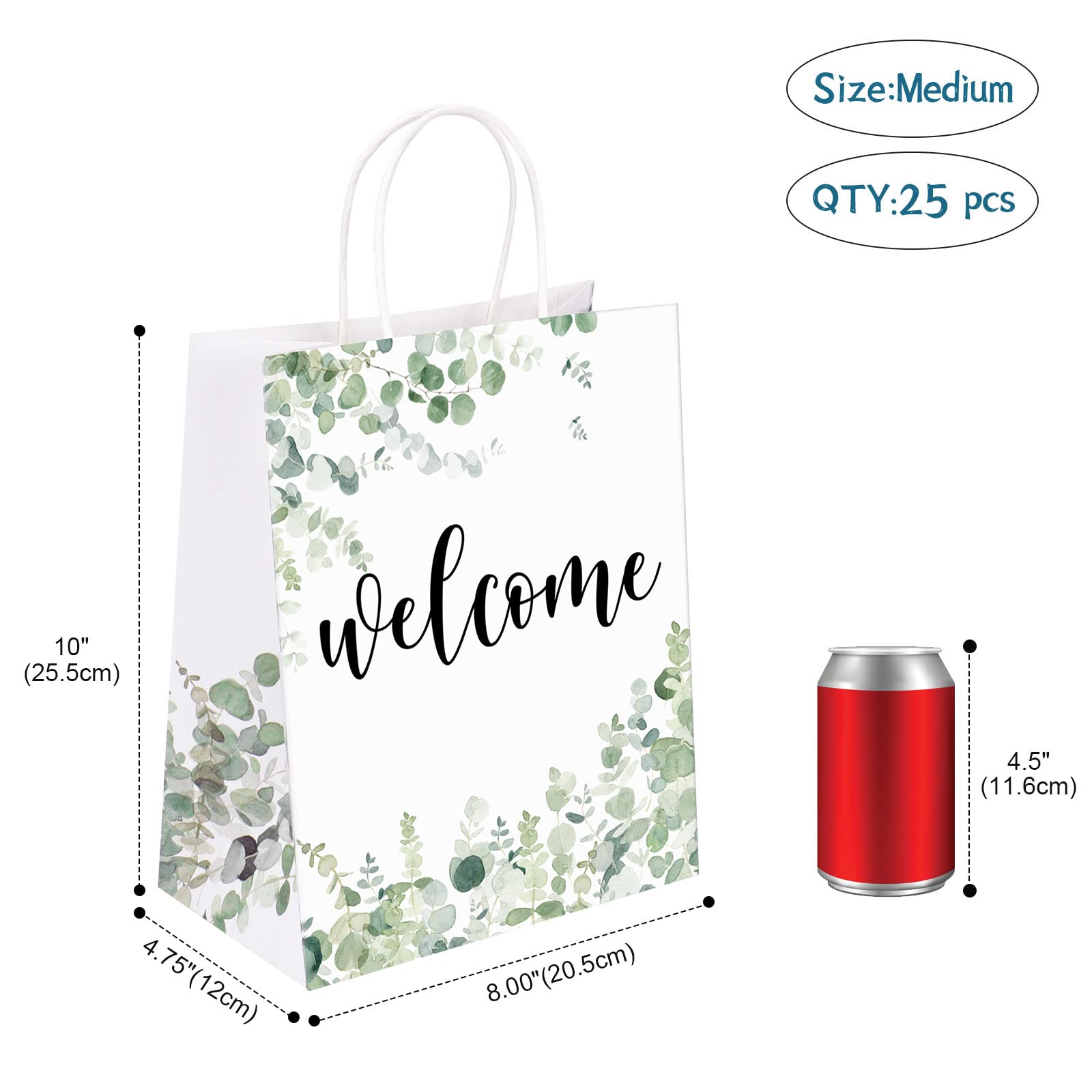 QIELSER 25 bolsas de bienvenida para invitados de boda a granel, bolsas de regalo de bienvenida blancas con asas, bolsas de papel de compras, buenas para bodas, suministros de fiesta de cumpleaños,