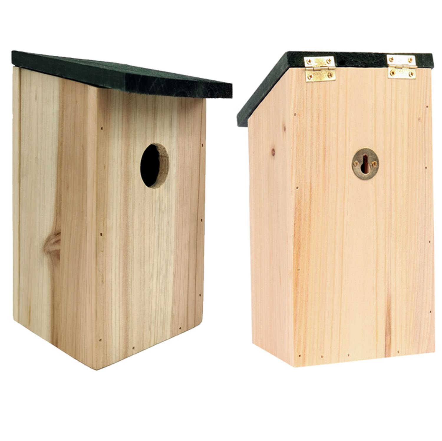 2 x Faboer Wooden British Garden Nesting Bird Boxes Strong Wood House for Small Wild Birds Blue Tit Sparrow Robin Bird Nest Feeder Hinged Roof For Easy Cleaning