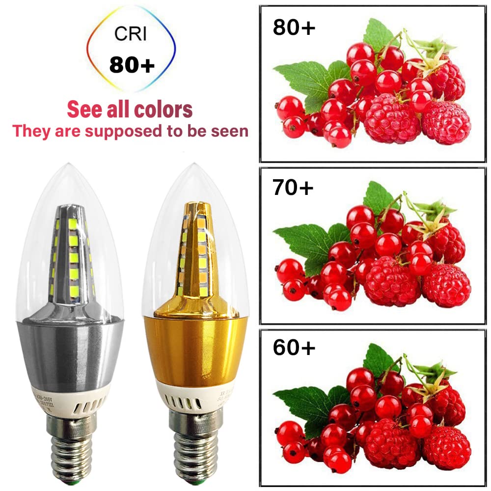RYTM (Confezione da 10) Lampadine a LED, Lampadina a mais con base E14, Lampadine a candela a LED 5W 500LM 50 Watt equivalenti, 3000K 6000K Non dimmerabile CA 85 V ~ 265 V (Gold 3000K)