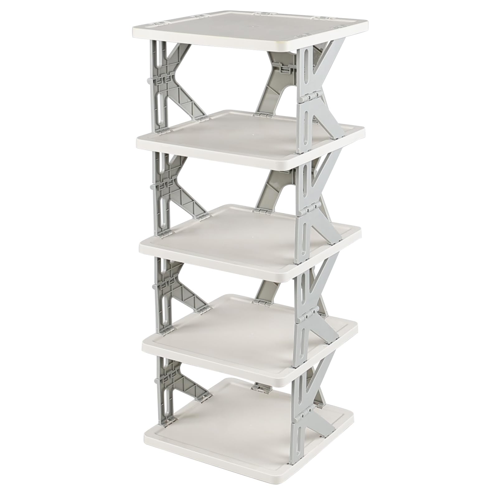Eagrye 5 Tier Vertical Narrow Shoe Storage Organizer for Saving Space, Gray Plastic Small Collapsible Shoe Rack for Entryway, Closet, Bedroom