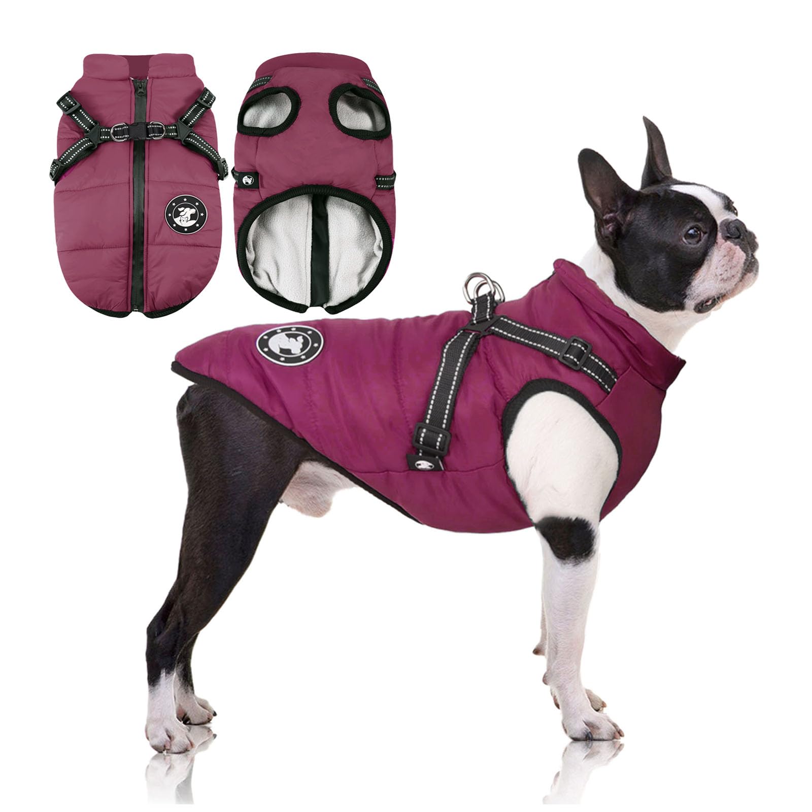 Cappotti per cani impermeabili con imbracatura Vestiti per cani caldi e confortevoli Lavabili in lavatrice Design a strisce riflettenti Resistente anello a D da mettere e togliere comodamente