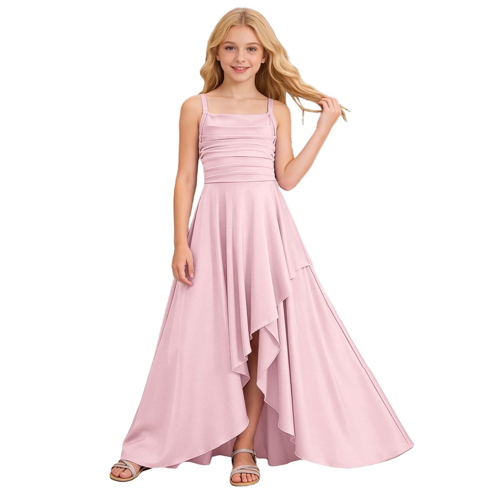 Genérico Vestido de Fiesta para niñas con Dobladillo Escalonado con Volantes y diseño de Cintura Arrugada sin Tirantes para, de Punto piqué, cómodo y Suave, Ideal para cumpleaños, colección Casual