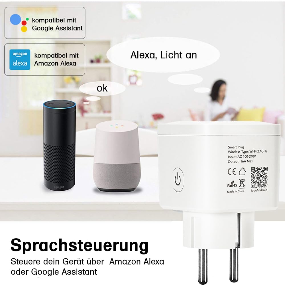 Offgridtec Smart wifi-stopcontact, app-gestuurd via Smart Life/Tuya, real-time energiebewaking, timer en scènes, compatibel met Alexa/Google Home, max. belasting 16A/3680W (2 stuks