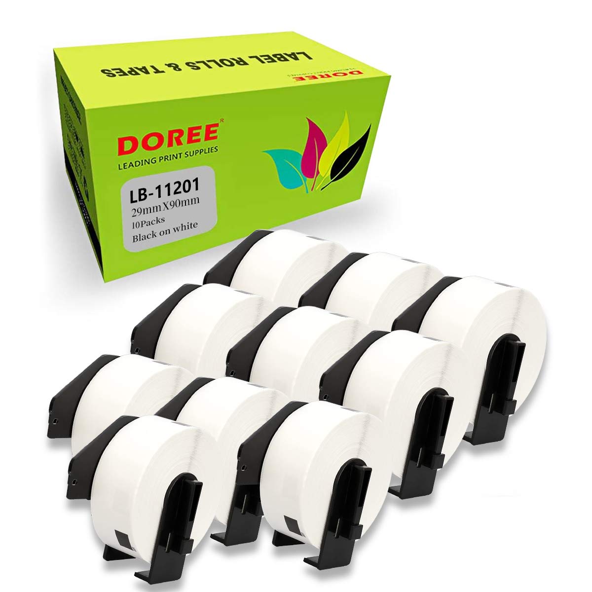 DOREE 10 Rotoli DK-11201 Etichette per indirizzi, compatibili con Brother DK-11201, 29 x 90mm, Per stampanti di etichette Brother QL-500,QL-550,QL-700,QL-800,QL-1050,QL-1100(400 etichette per rotolo)