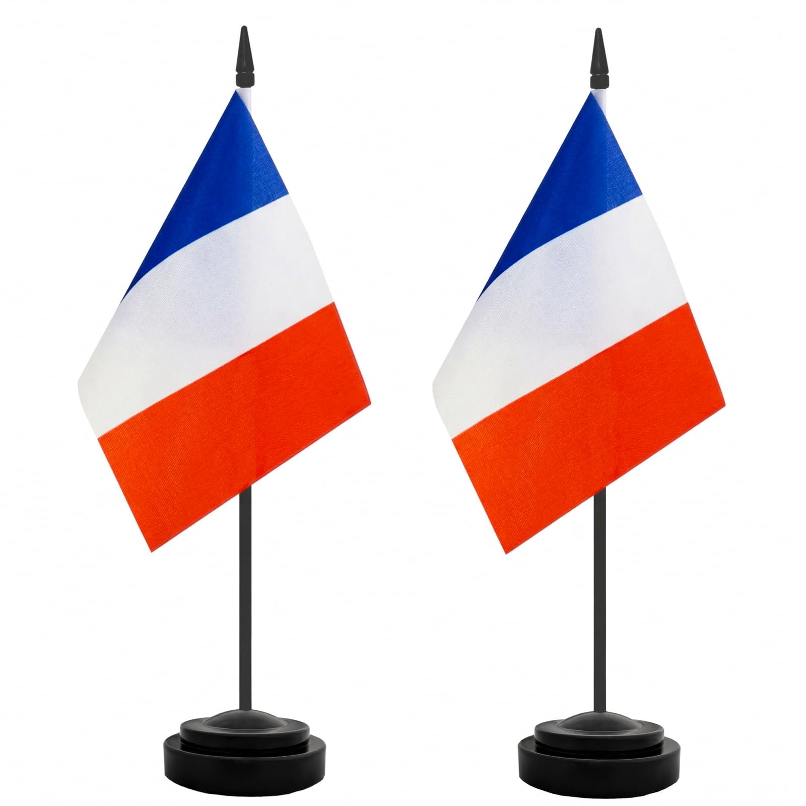 Drapeaux de Table France Lot de 2, 21 x 14 cm, Mini Drapeaux en Polyester avec Mât et Socle Plastique