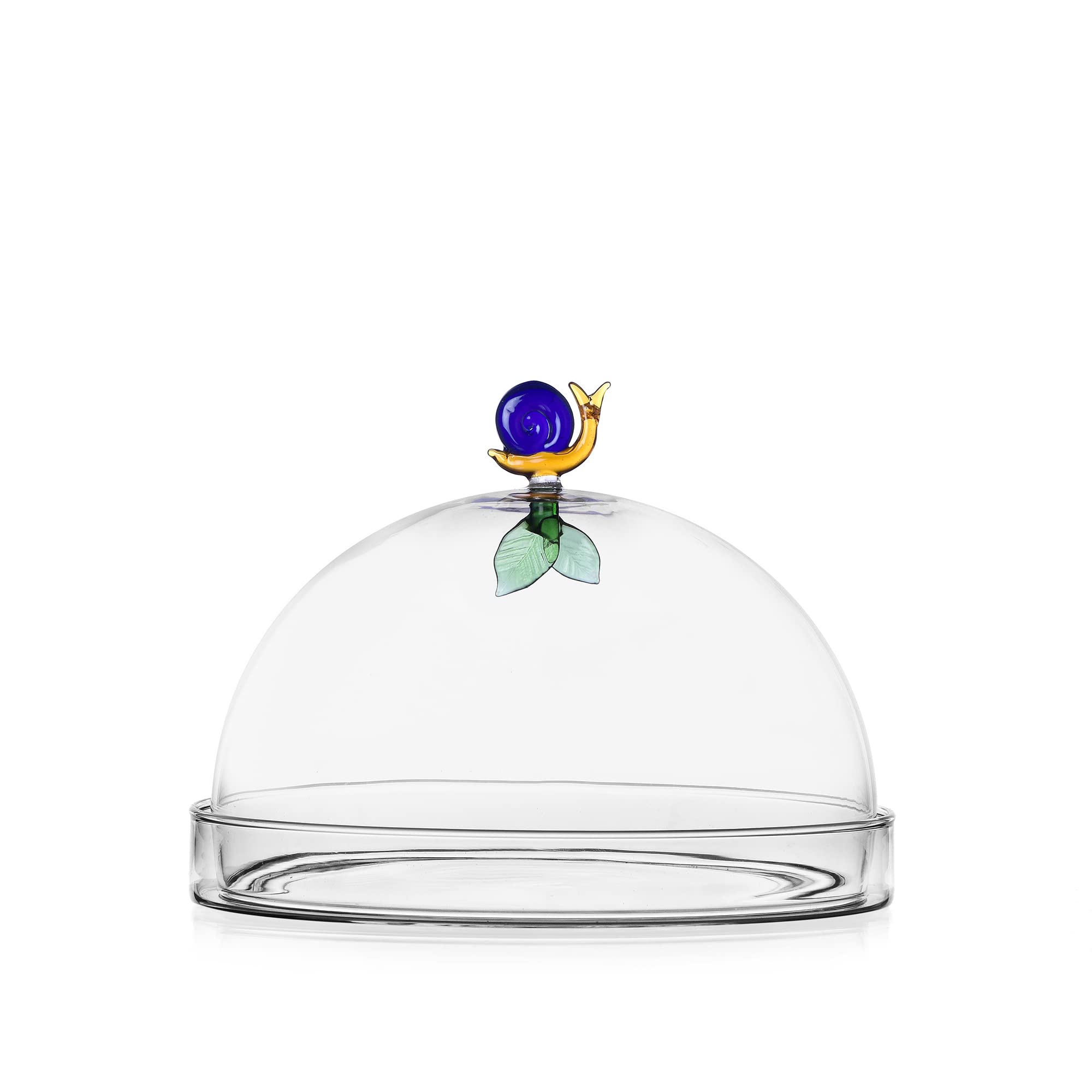 Ichendorf Milano Cupola con Piatto Chiocciola e Foglia | Collezione Animal Farm | D 20 cm | Vetro Borosilicato | Fatto a Mano