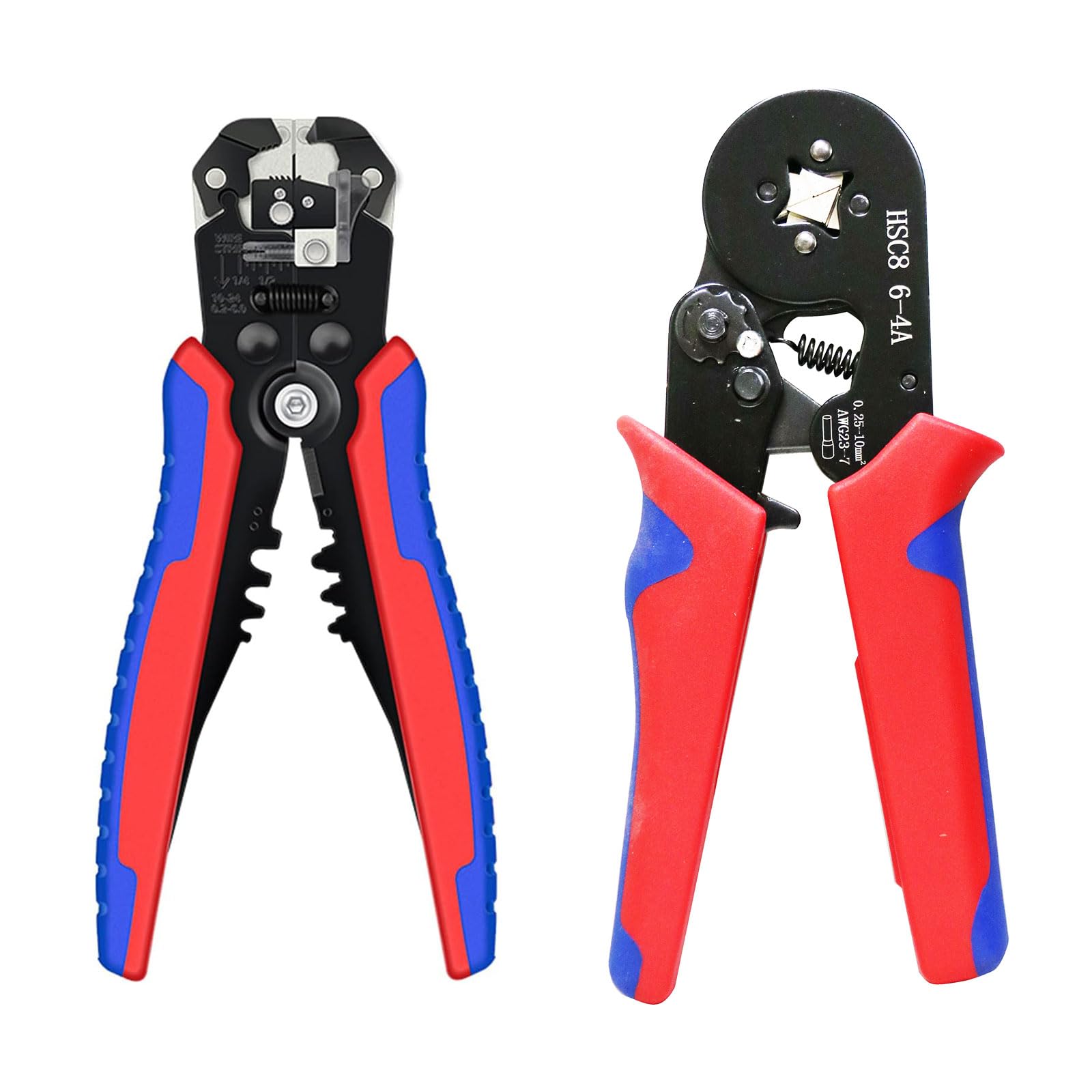 Kit de herramientas de crimpado y pelacables de virola, contiene una herramienta de crimpado de alambre de trinquete autoajustable AWG 23-7 (0,25-10 mm²), adecuada para pelacables AWG10-24 (0,2-6 mm²