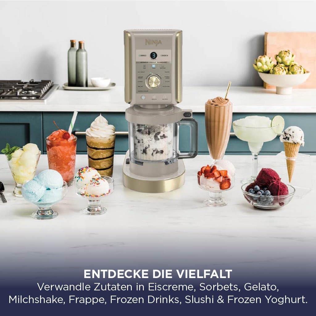 Ninja CREAMi Deluxe Eismaschine NC502EUSTGD 10 Funktionen 2 Behälter Dessert & Ice Cream Maker Stone Gold