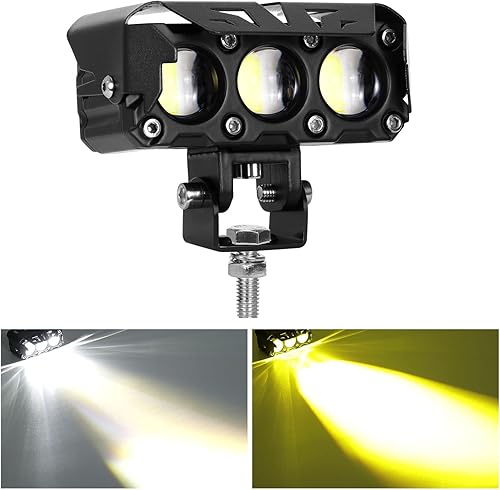 Kawell Luz de conducción LED de 60 W, luz antiniebla auxiliar, foco LED, IP68, impermeable, doble color, luz de trabajo LED para motocicleta,