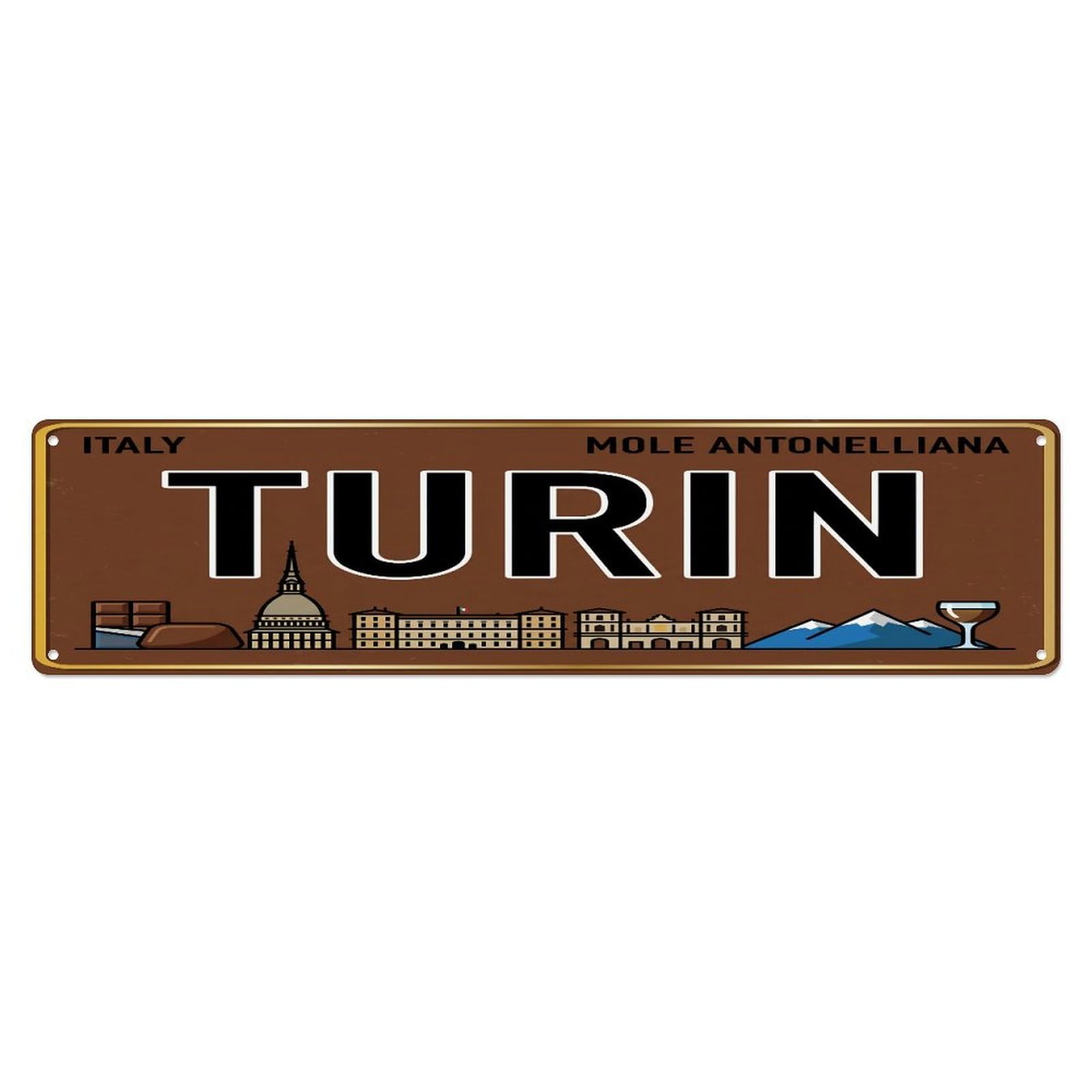 Tgrcjimh Style Metal Tin Sign Vintage Travel Turin Italy Mole Tower Chocolate