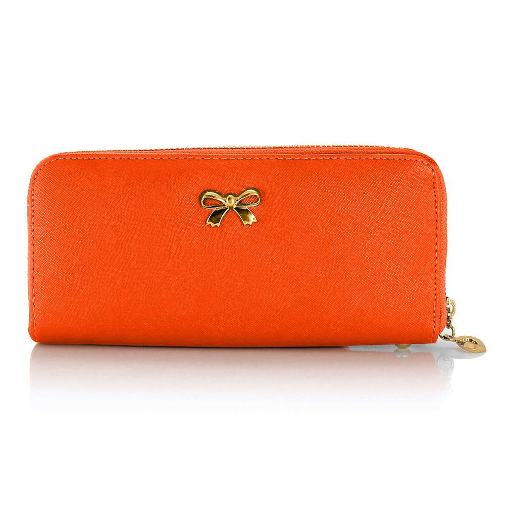 Gearonic Tm Womens Wallet Leather For Purse Cell Phone Checkbook Coin Holder Organizer Zipper Compartments Orange