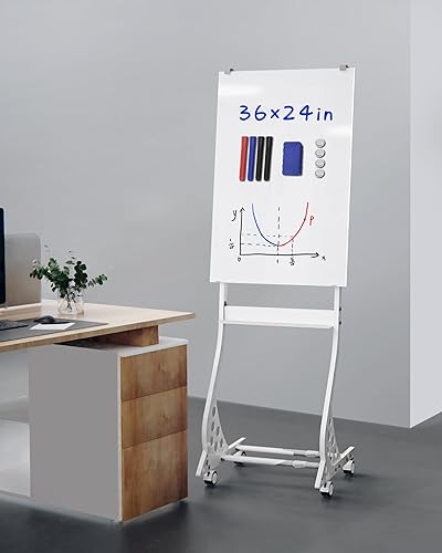 Miniatura 2 de Mobile Glass WhiteboardMifuro 36 x 24 Magnetic Glass Boardw Height Adjustable, Large Portable Dry Erase Board with Stand and Wheels for Home,
