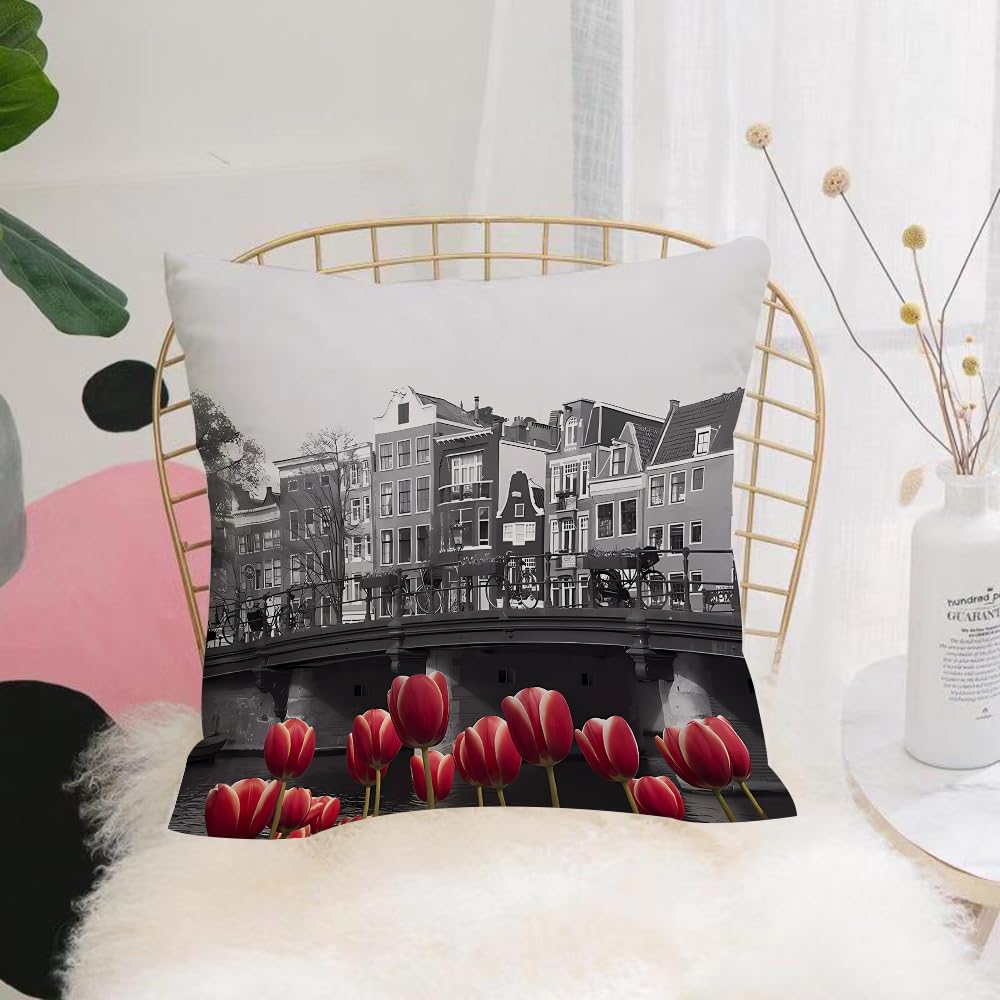 HYMSXW Cushion Cover,Throw Pillow Case Home Decorative for Living Room Bedroom Sofa Chair 20X20 Inch,Love Lock Bridge (Staalmeestersbrug) Amsterdam - Best Views,Pillowcase 50X50cm