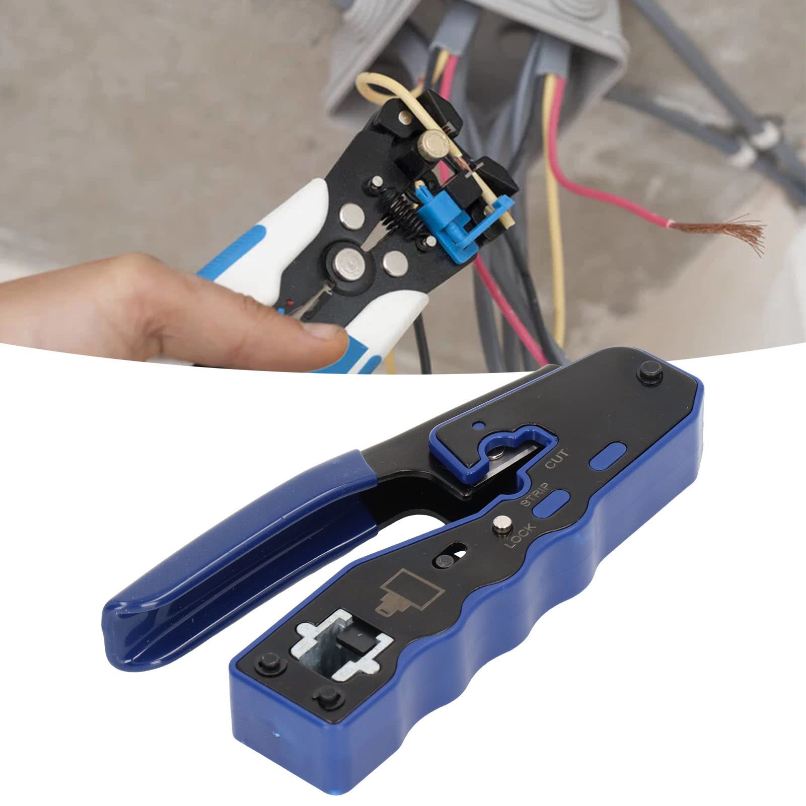 Juego de herramientas de crimpado, pelacables de crimpadora de alambre RJ45 con kit de conector RJ de 50 piezas para red