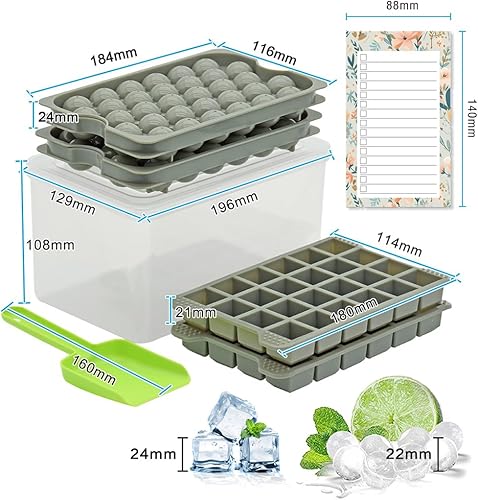 Miniatura 3 de NICITY Bandeja para cubitos de hielo con tapa y contenedor, paquete de 2 bandejas redondas para cubitos de hielo y 2 bandejas cuadradas para cubitos