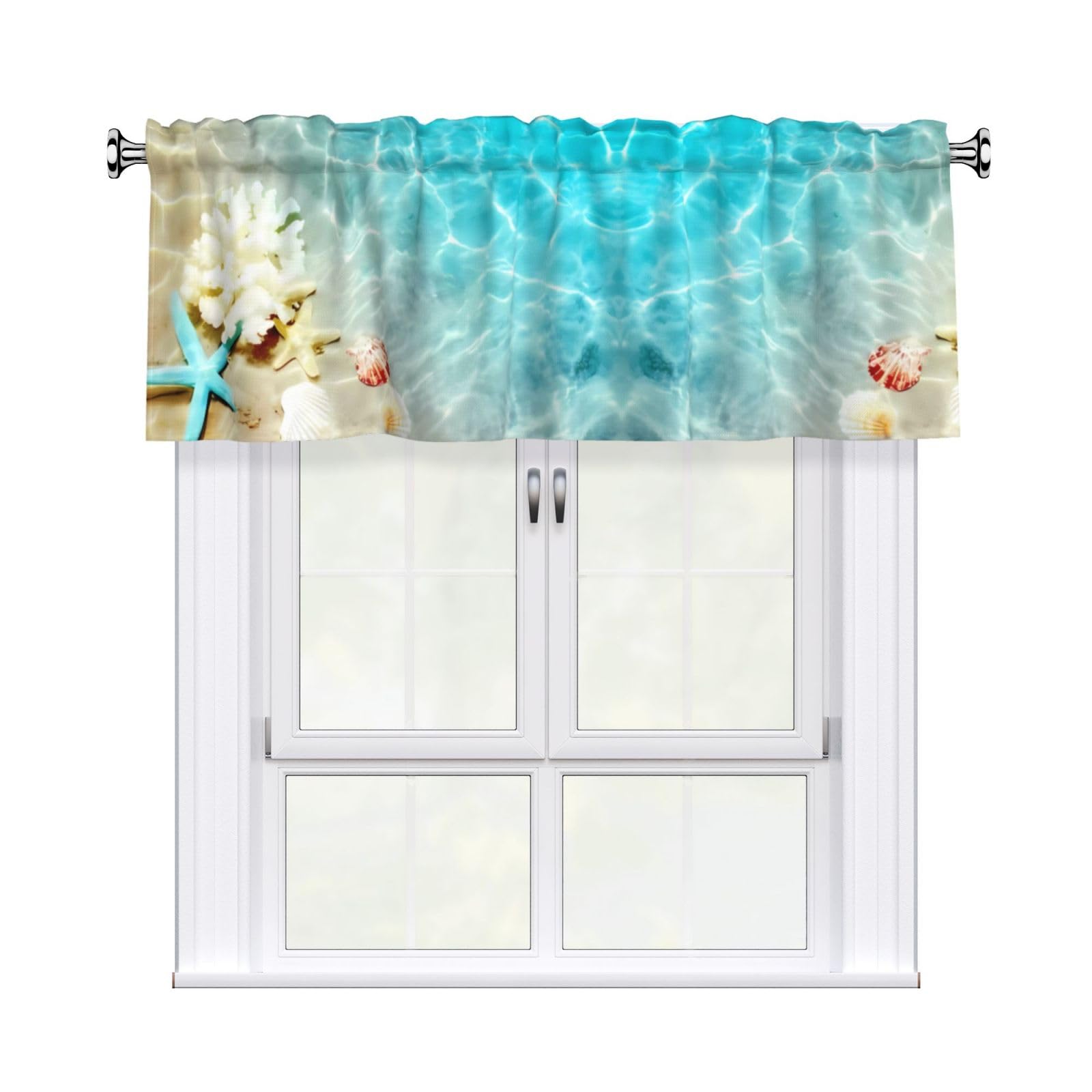 YYHHAOFA beach starfish Prints Durable Kitchen Window Layer – 54x18 Inch 100% Polyester Valance with Precision Construction