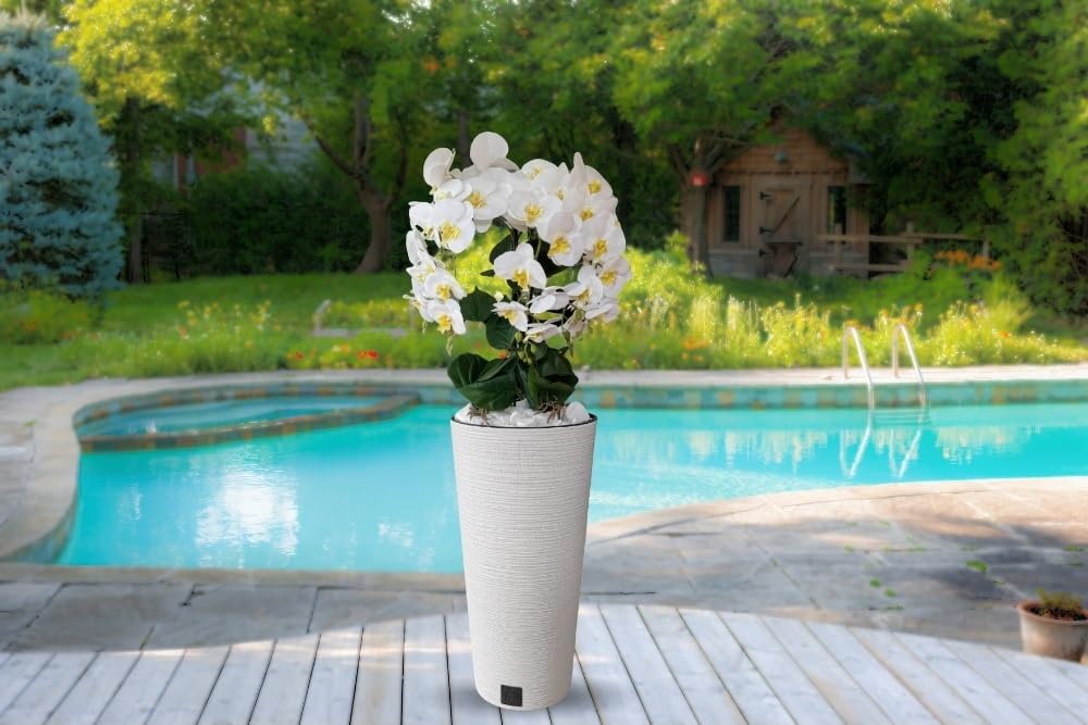 B4y Kunstliche Orchidee im Topf 120x40cm XXL groß, 5 biegsame Rispen, Real Touch Blüten - pflegeleicht & robust | täuschend echte Kunstblumen, minimalistisch - Wohnkultur Hochzeit (weiß/weiß)