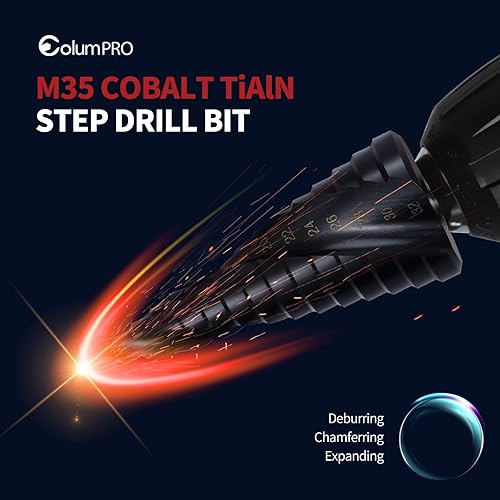 Miniatura 4 de Juego de 3 brocas escalonadas de cobalto para acero inoxidable y metal duro, M35 HSS Unibit con revestimiento TiAlN, diseño de flauta en espiral,