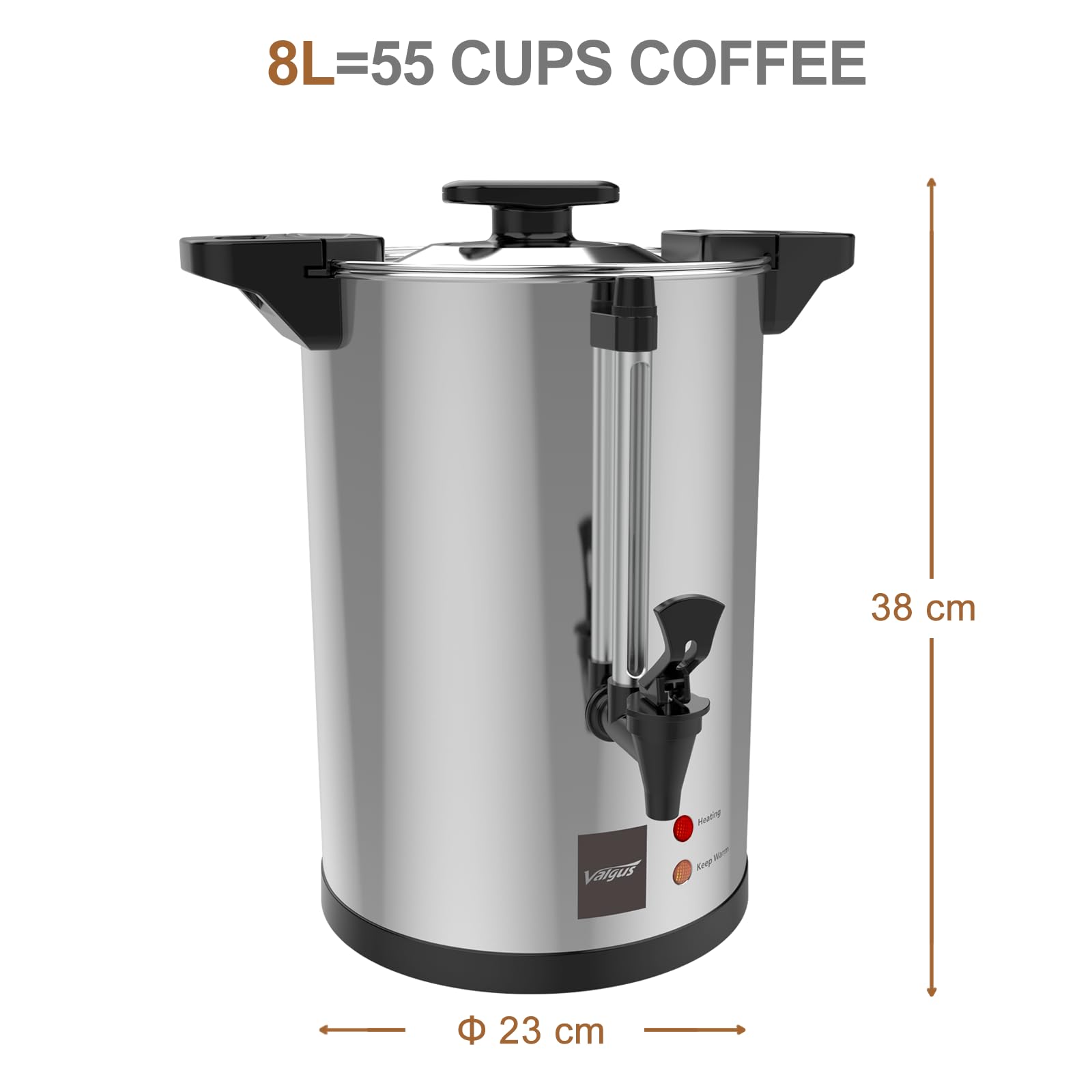 Valgus Commercial Percolateur Professionnel à Café 55-tasse 8L acier inoxydable percolateur cafe urne à café pour maison, fête, bureau, mariage