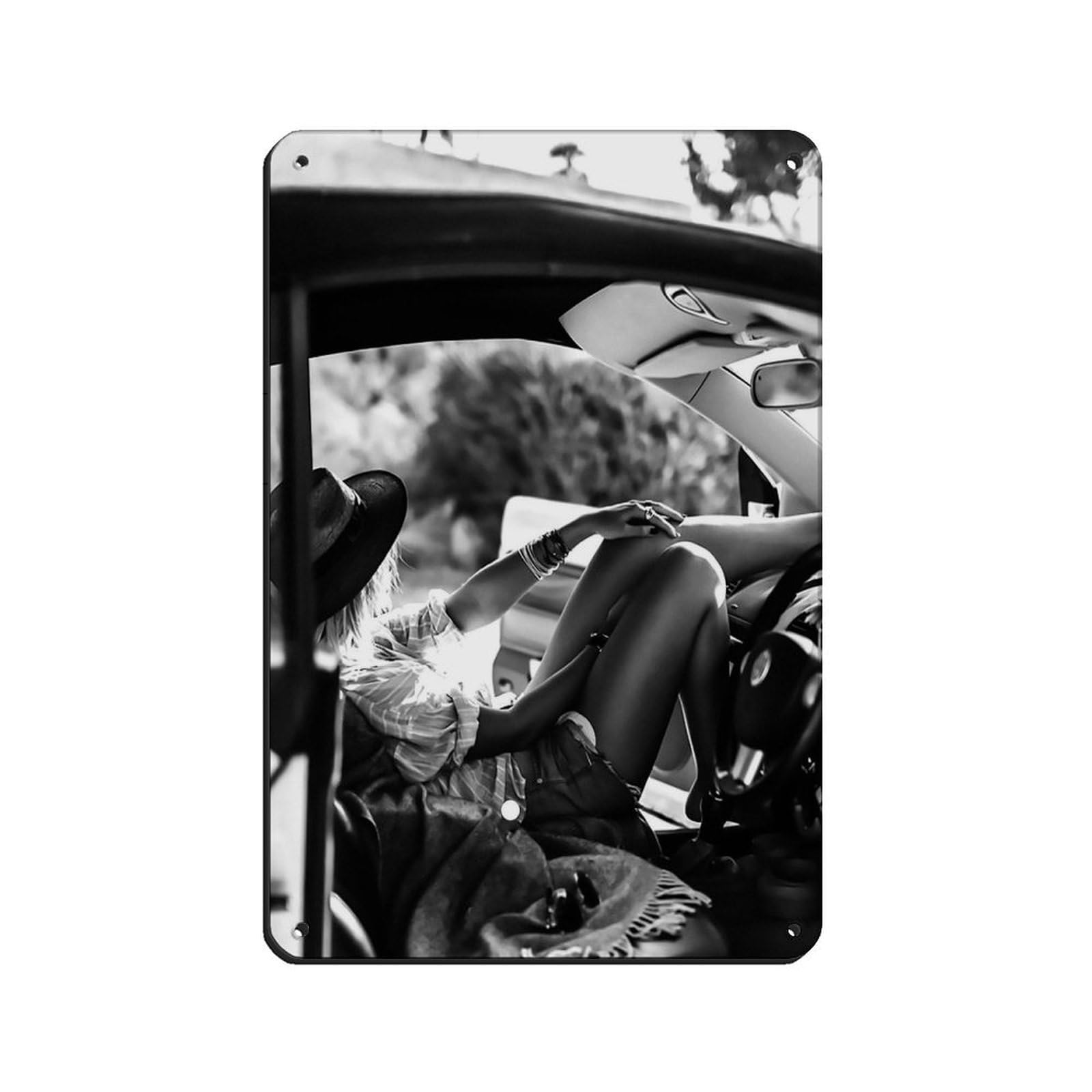 Cowgirl in Car, Luxury Fashion Poster Retro Poster Metal Tin Sign Chic Art Retro Iron Painting Bar People Cave Cafe Family Garage Poster Wall Decoration 8x12inch(20x30cm)