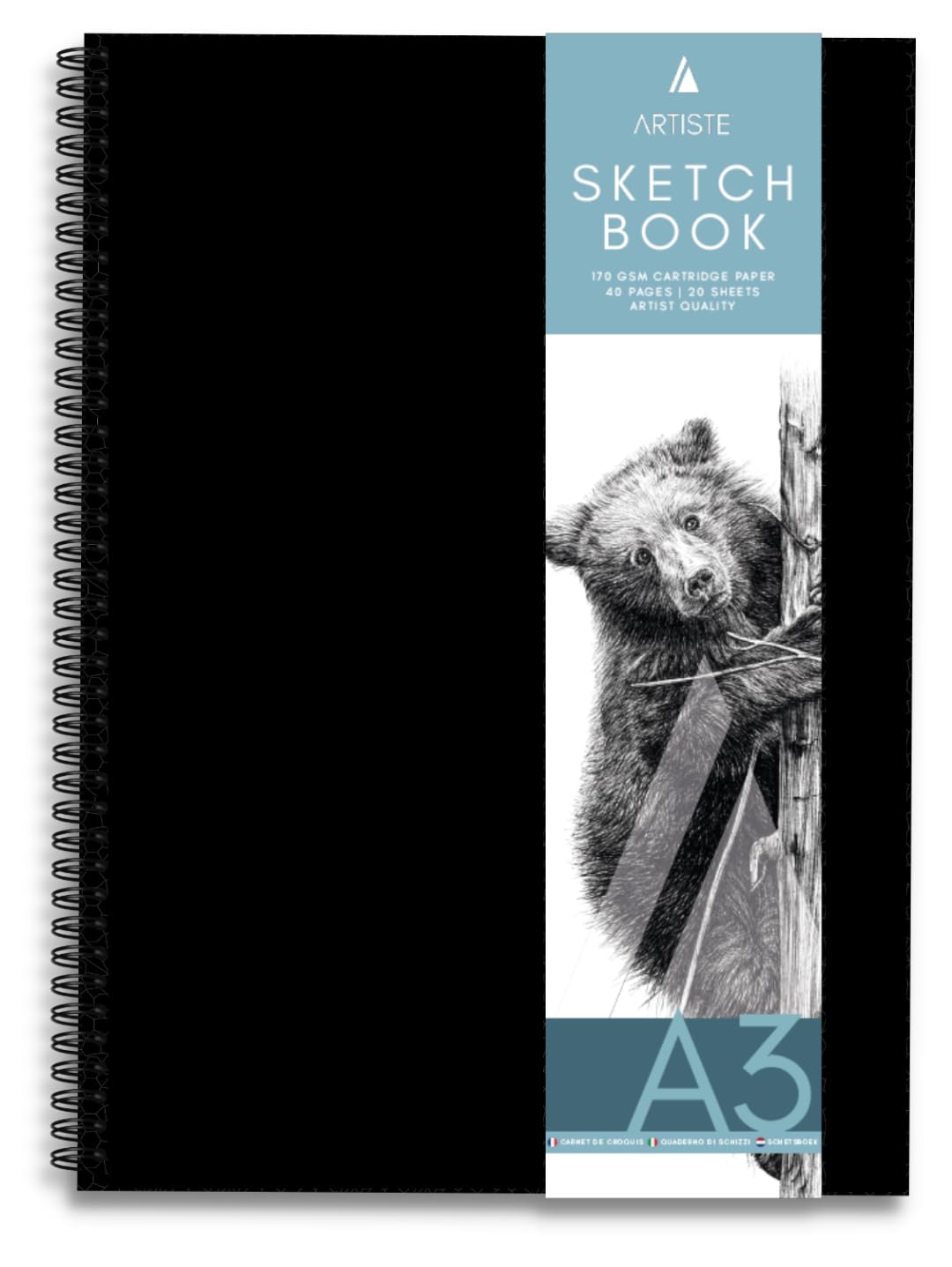 Artist Sketch Pad A3 – Hardback Sketchbook Portrait or Landscape – 170gsm White Cartridge Paper – 40 Pages (20 Sheets) Tear-Off Artist Quality Drawing Pad – Twin Wiro Bound (A3 Portrait)