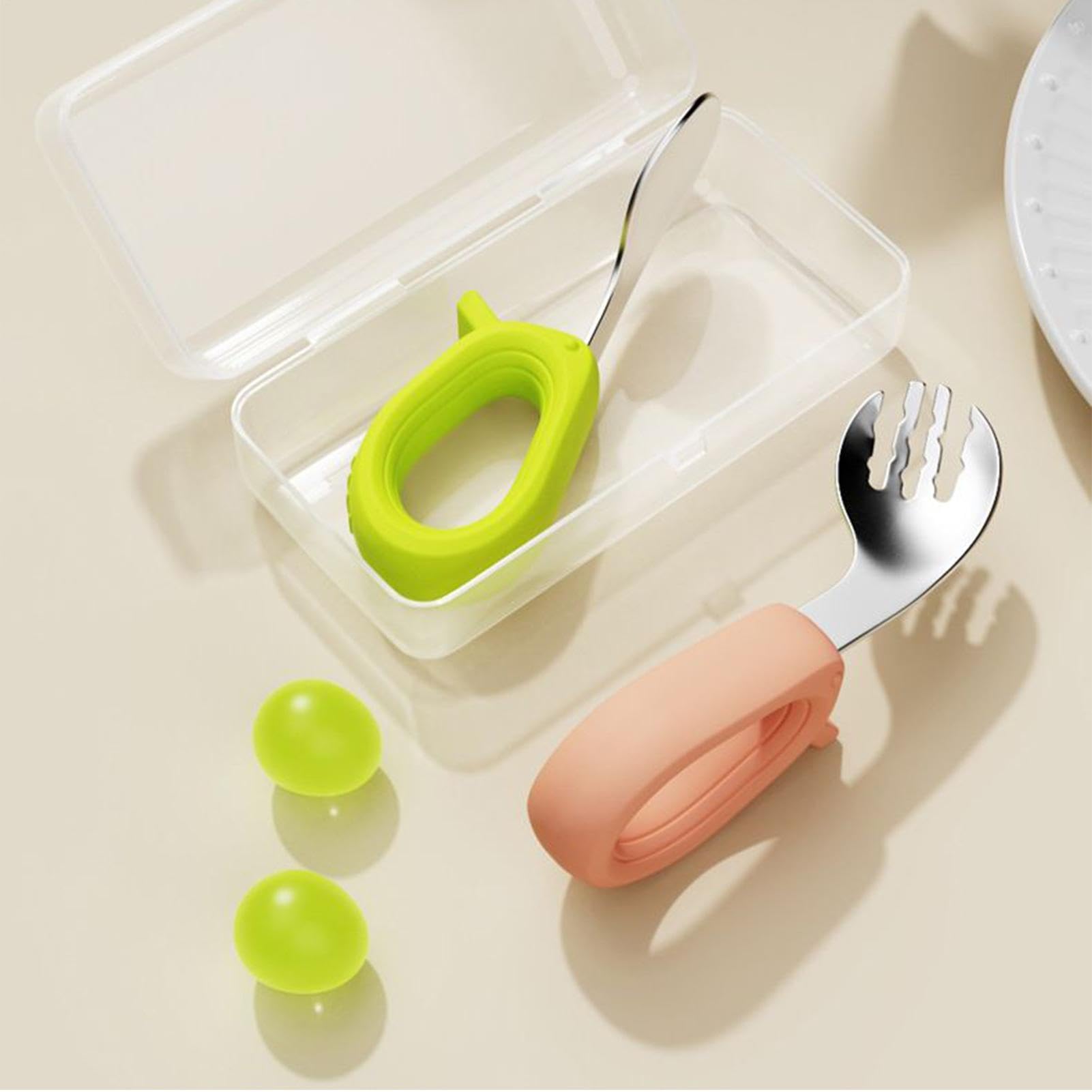 Forks and Spoons, Stainless Steel Anti-Slip Fork Spoon, Self-Feeding Cutlery with Round Handle, for Lunch, Dinner, School, Travel, Home, Daycare, Boys, Girls, 1+ Years, Road Trip — view 3
