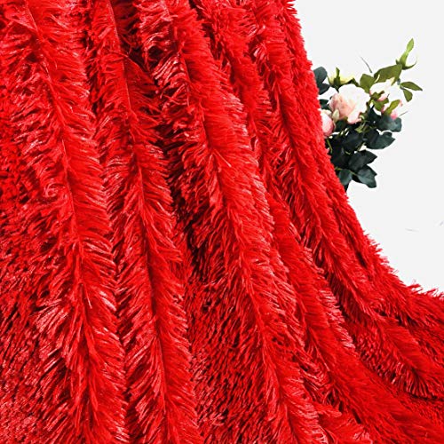 Myru Plush Super Soft Blanket Bedding Sofa Cover Furry Fuzzy Fur Warm Throw Qulit Cozy Couch Blanket for Winter (63"x79", Pure Red) - Image 3