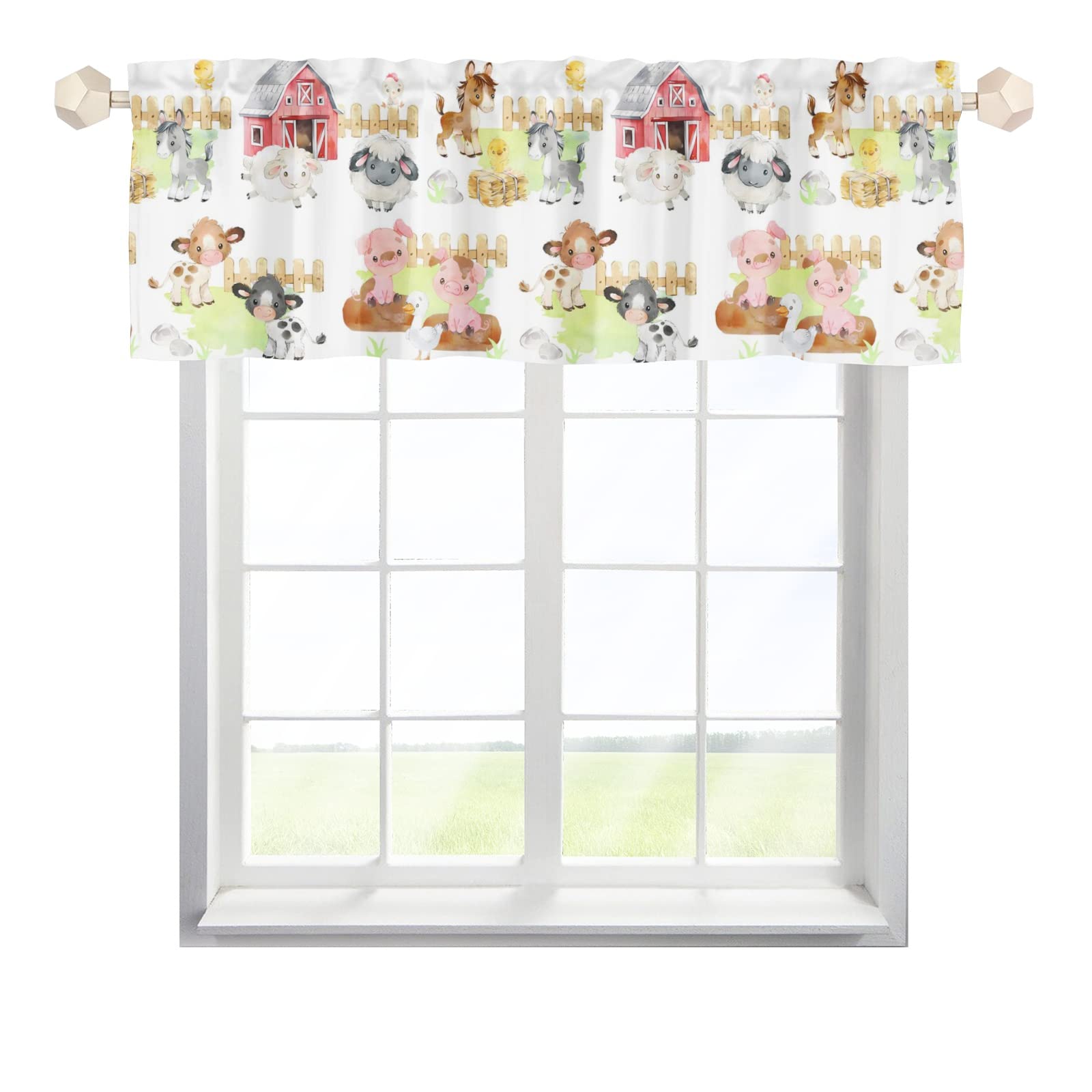 HawSkgFub Baby Boy Girl Farm Animals Life Unisex Nursery Curtains Valance 54 x 18, Cow Pig Sheep Chicken Barn Short Window Topper Curtain Rod Pocket, Kids Toddler Bedroom Playroom Home Kitchen Decor