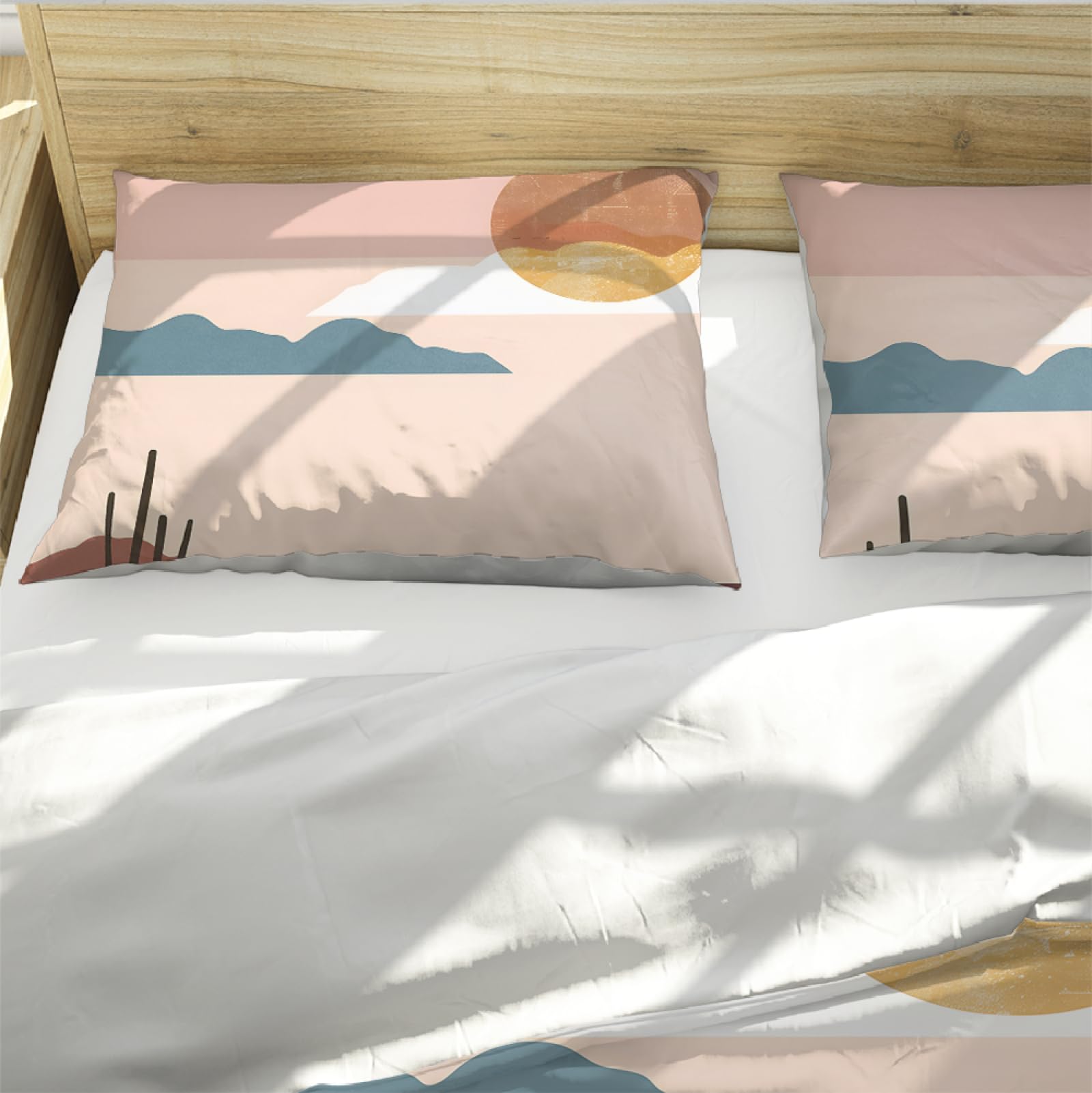 Tropikalne Rośliny Boho Mountain Line Poszwy na kołdry Kaktus Zestawy pościeli Rośliny Pustynne z zamkiem błyskawicznym i 2 poszewkami na poduszki 220x240cm
