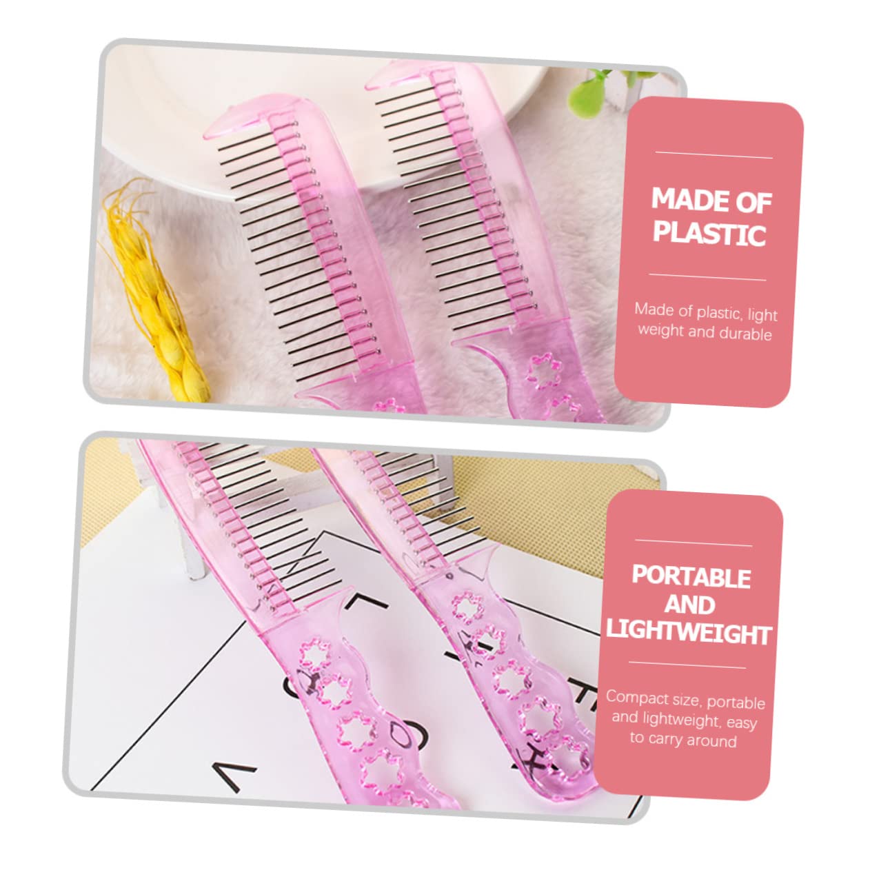 FRCOLOR 2pcs Comb Doll Wig Brush Doll Hair Styling Tools Hair Toddler Wire Brush Hairdressing Hair Curly Wig Women's Plastic Pink Portable Silk - Image 4