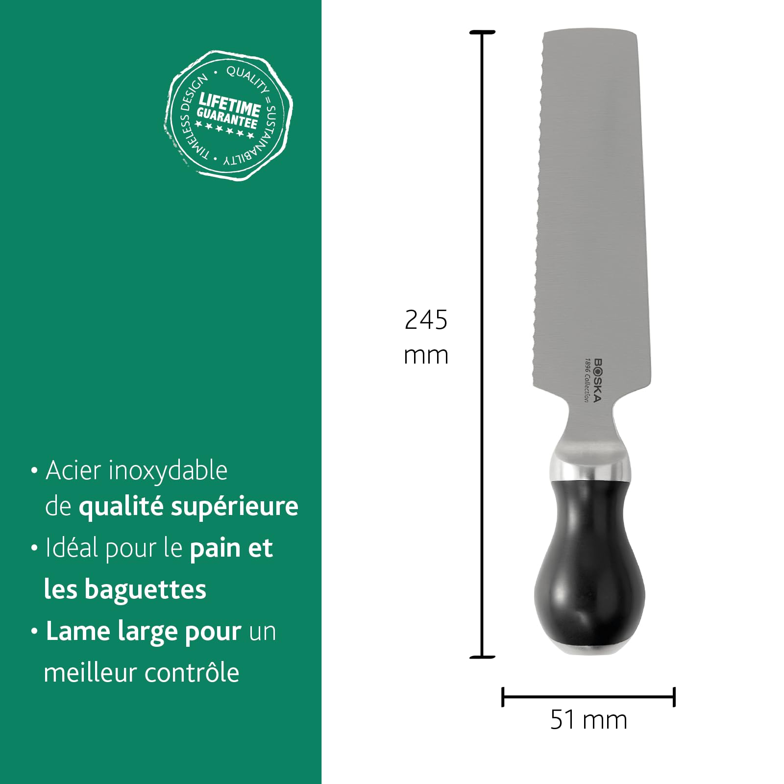 BOSKA Couteau à raclette PRO – Acier inoxydable – Spatule – Bord dentelé – Raclette – Outil de service et de découpe pour fromage ou couteau à pain – Petit couteau de cuisine durable
