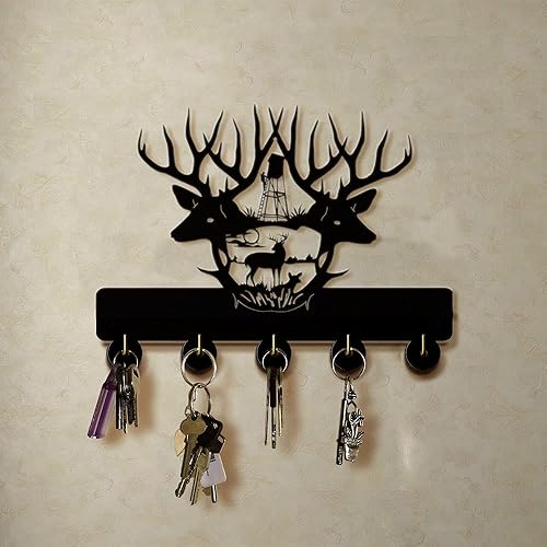 Miniatura 3 de KingLive Perchas para llaves de pared, ganchos para llaves de ciervo para pared, cuernos de madera negra para decoración de pared, decoración de