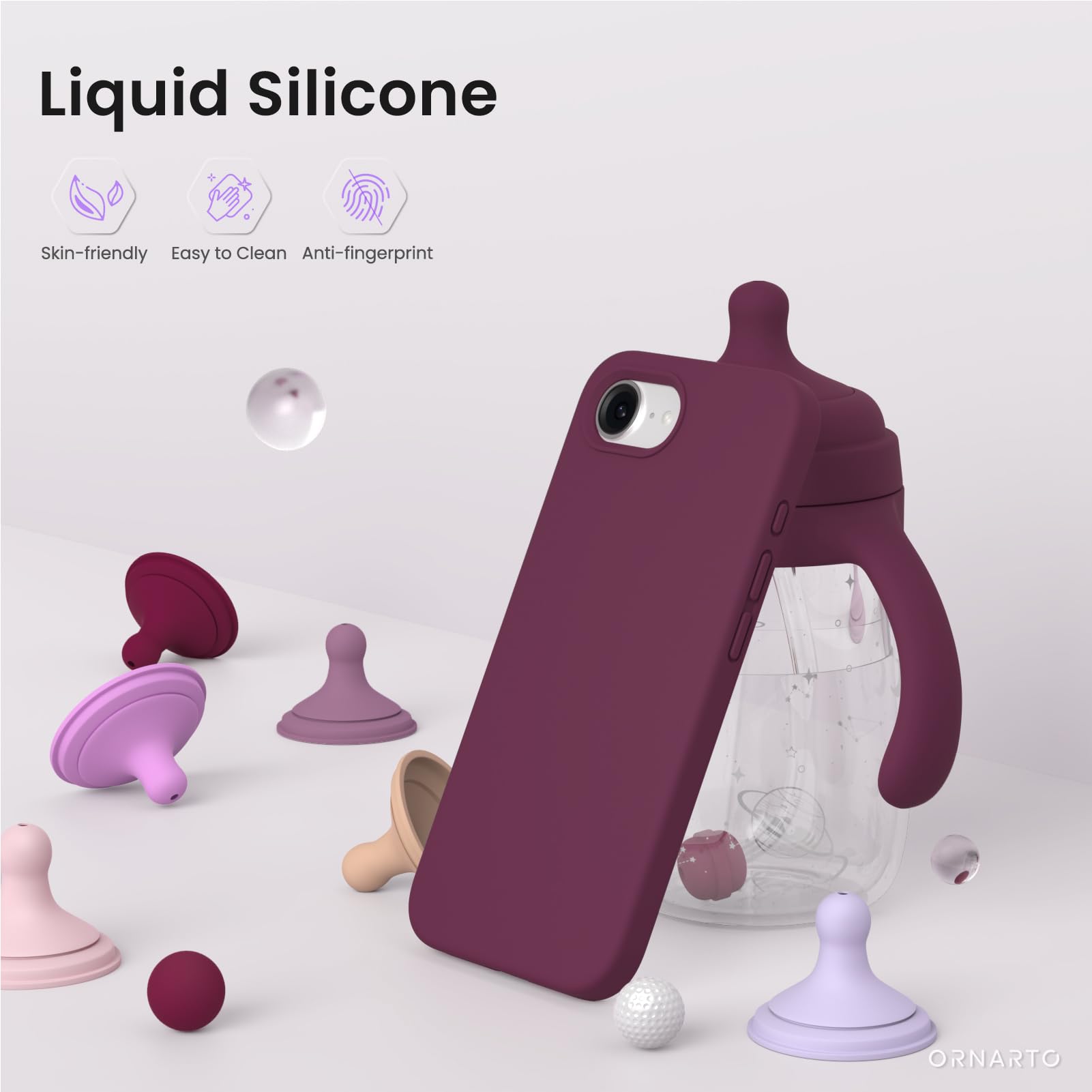 ORNARTO Cover per iPhone 16e (2025) Silicone 6.1 Pollici, Custodia Compatibile con iPhone 16e Case, Morbido Silicone Liquido Protezione, in Gomma Gel Morbida con Fodera in Microfibra-Vino Rosso