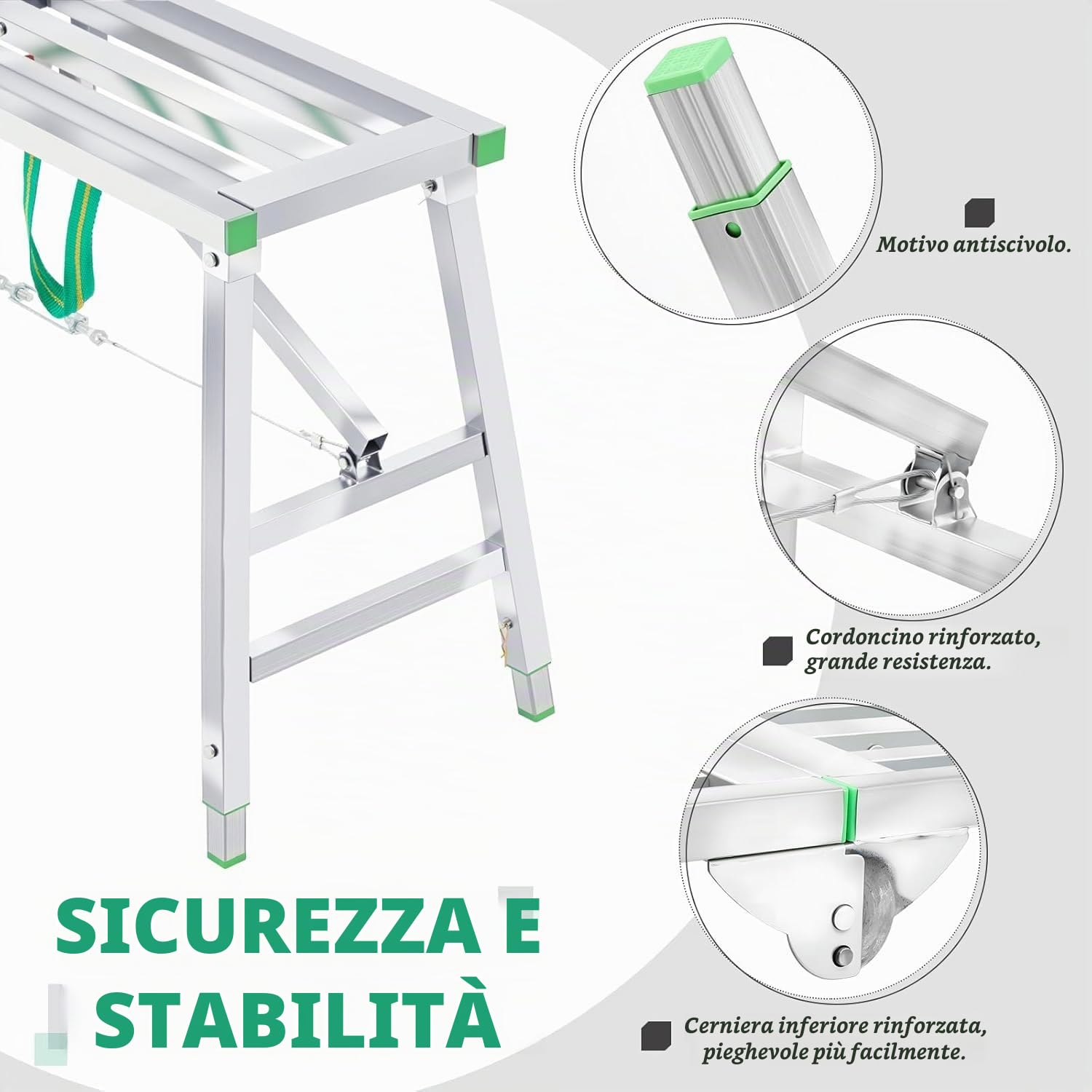 Piattaforma da Lavoro Pieghevole in Alluminio, Scala Pieghevole Regolabile in Acciaio, Trabattello 400 kg capacità di Carico, Ideale per l'edilizia e l'uso Domestico