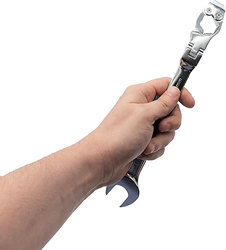 Miniatura 3 de AGS Llave de línea de freno de tuerca de trinquete métrica, flexible abierta, 0.748 in - para freno, combustible, líneas de tranmisión y cables