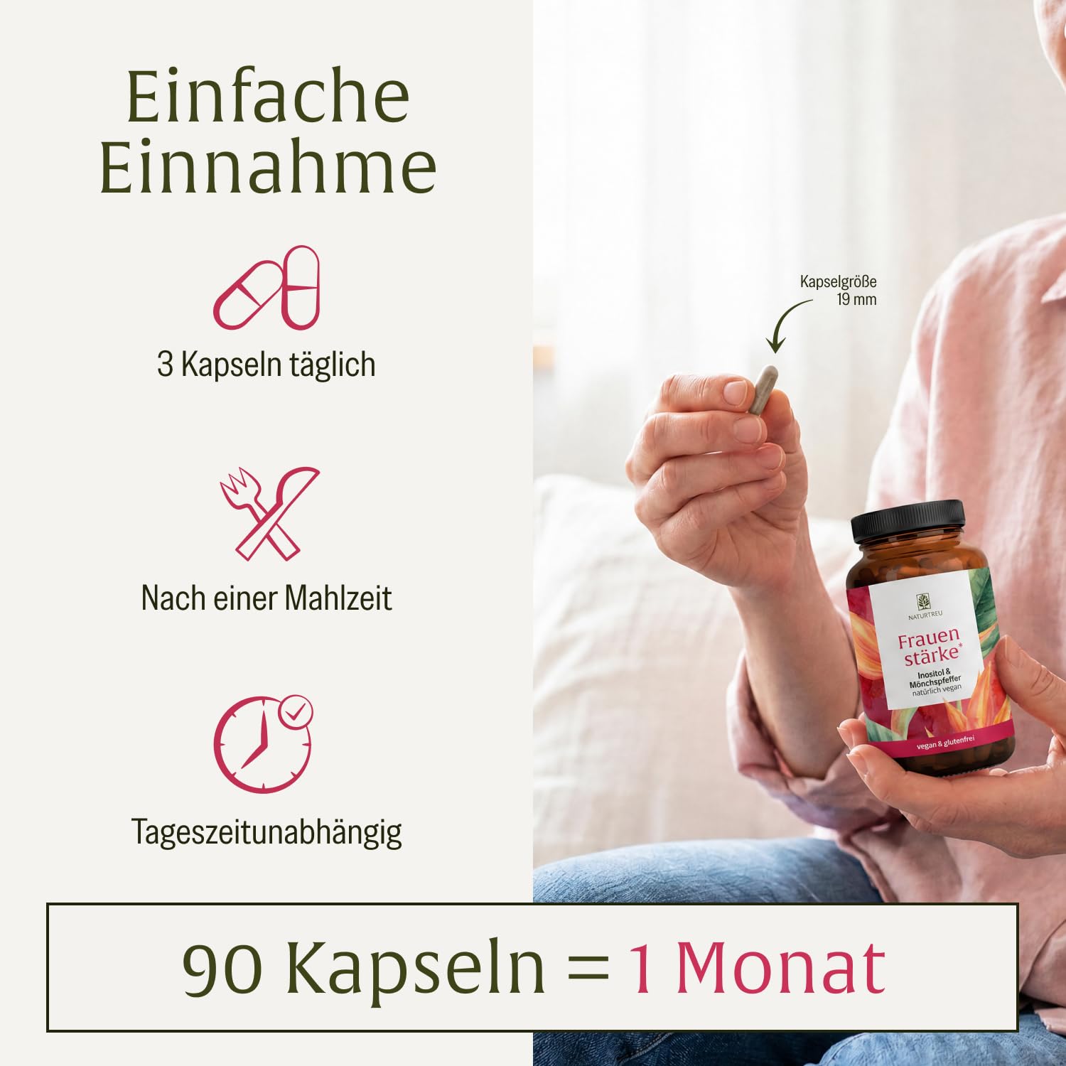 NATURTREU® Myo Inositol & Mönchspfeffer hochdosiert - 90 Frauen Vitamine Kapseln mit L-Carnitin, Folsäure, B12 & Eisen - Vitex Agnus Castus