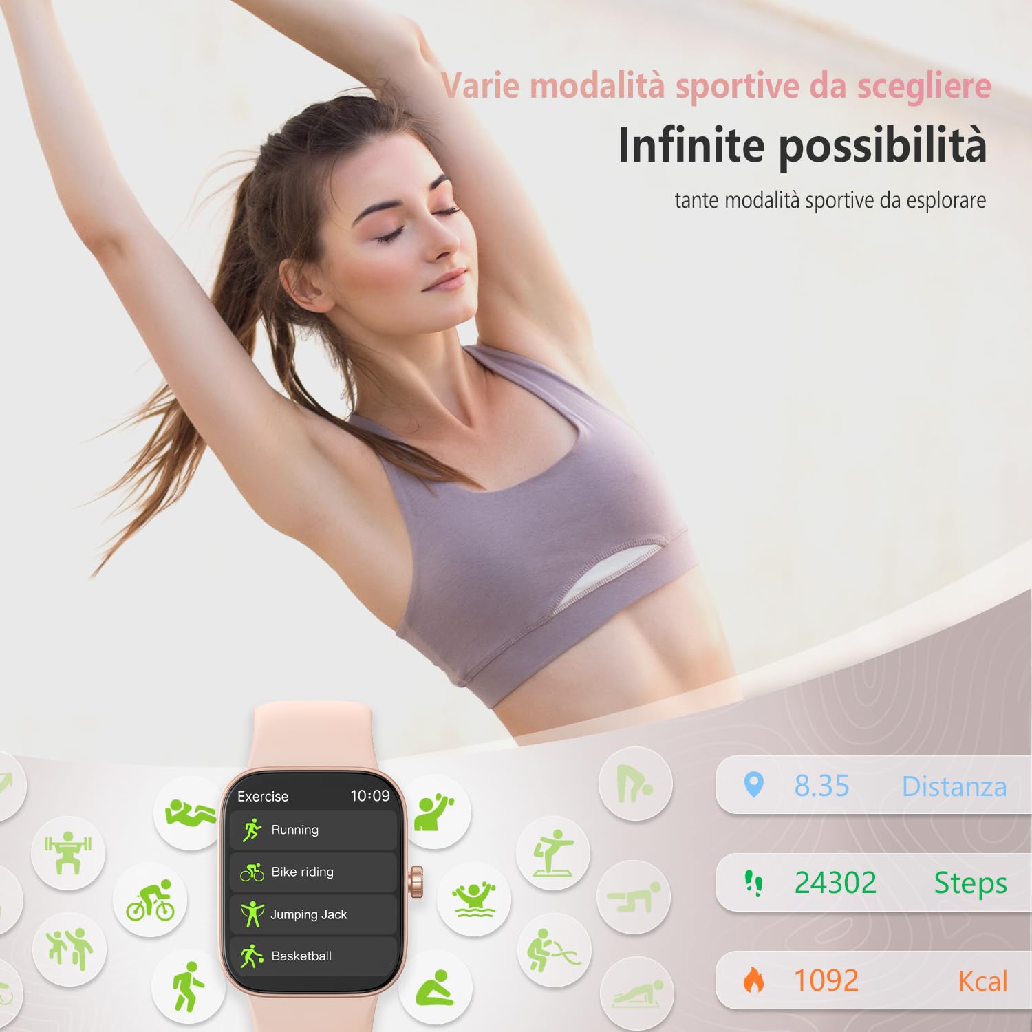 ASWEE Smartwatch, 1.85'' Schermo Orologio Smartwatch Uomo Donna con Chiamata e Risposta Vivavoce, Smart Watch con Contapassi, Cardiofrequenzimetro da Polso, 200+ modalità Sportive per Android iOS