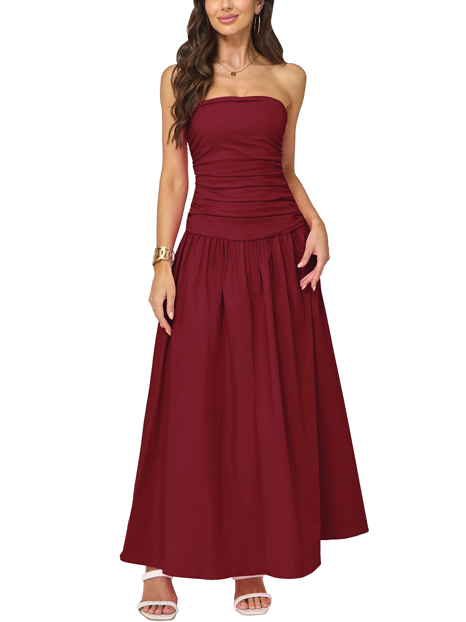 Yulaviniee Womens Strapless Tube Top Corset Maxi Dress for Wedding Guest Elegant Party Dress