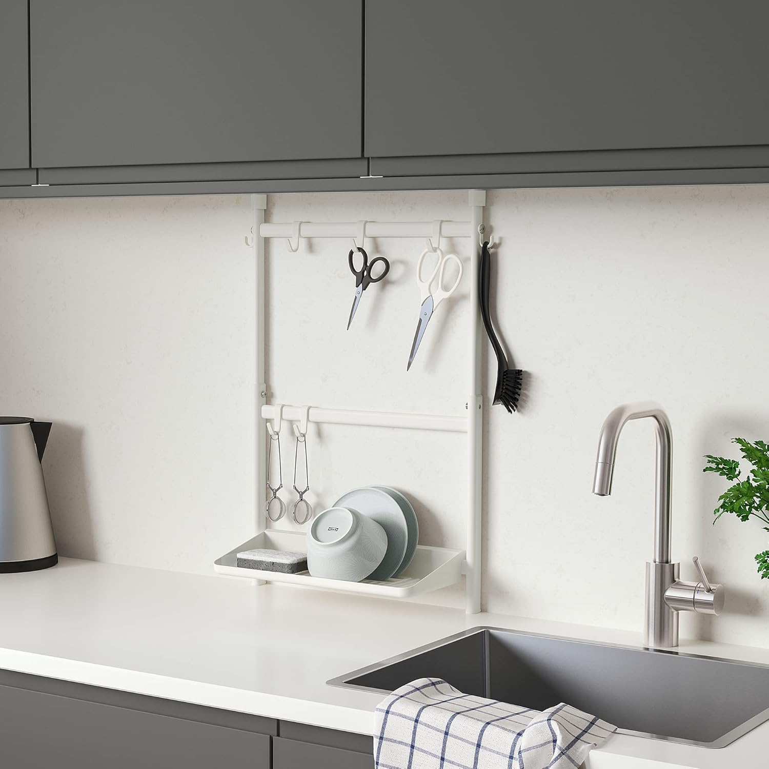 ikea geschirr aufbewahrung SUNNERSTA Küchen-Organizer Set ohne Bohren/Geschirrabtropfen/Haken - Trockner für Wählen Sie hier Ihr Muster ⇩:Elisa dobar Kaminholzregal Svensson, BxTxH:138x31x45 univers|CUISINE