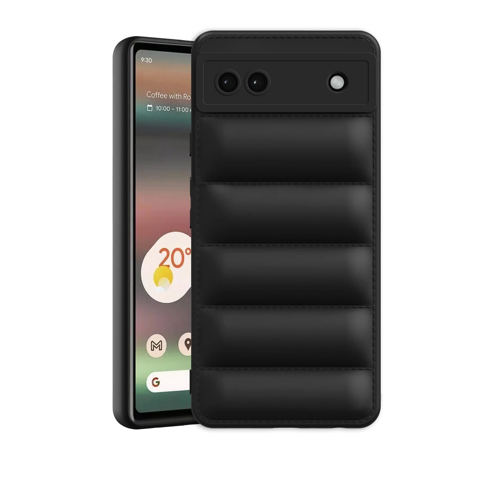Plus Puffer Case Camera Protection Soft Back Cover for Google Pixel 6A - Black