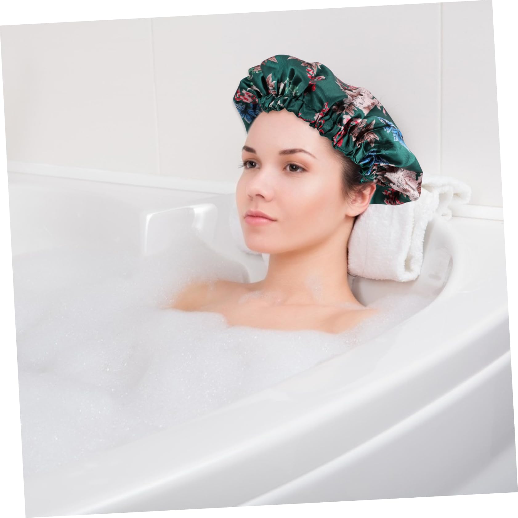 Angoily 5stücke Damen Duschhaube Aus Satin Wasserfeste Wiederverwendbare Badekappe Doppel-lagig Atmungsaktiv Und Hautfreundlich Für Einsatz Im Salon Hause Stilvolles Design Peonien-grün