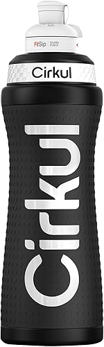 Miniatura 2 de Cirkul Botella de agua de acero inoxidable con agarre negro y tapa deportiva, duradera, aislada, agarre protector, a prueba de fugas y resistente
