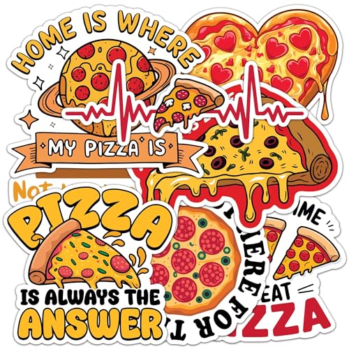 Image of Pizza Sticker 8 Pcs (Large Size) Vinyl Stickers Laptop Waterproof Decal for Car Bumper Water Bottle Notebook Luggage Window Birthday Decorations - Size 4 Inches