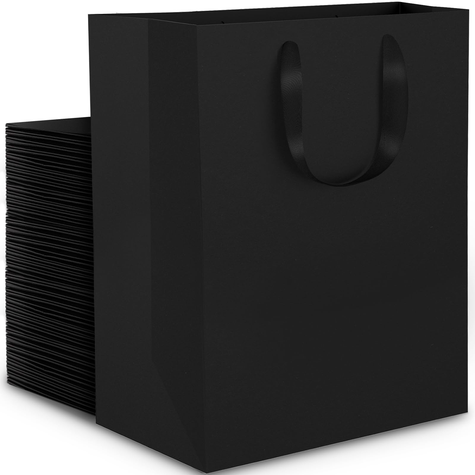 EUSOAR Black Gift Bags - 50 Pack Medium Paper Bags with Handles - 7x3x11inch 250gsm Paper Party Bag for Men's Birthday Groomsmen Presents