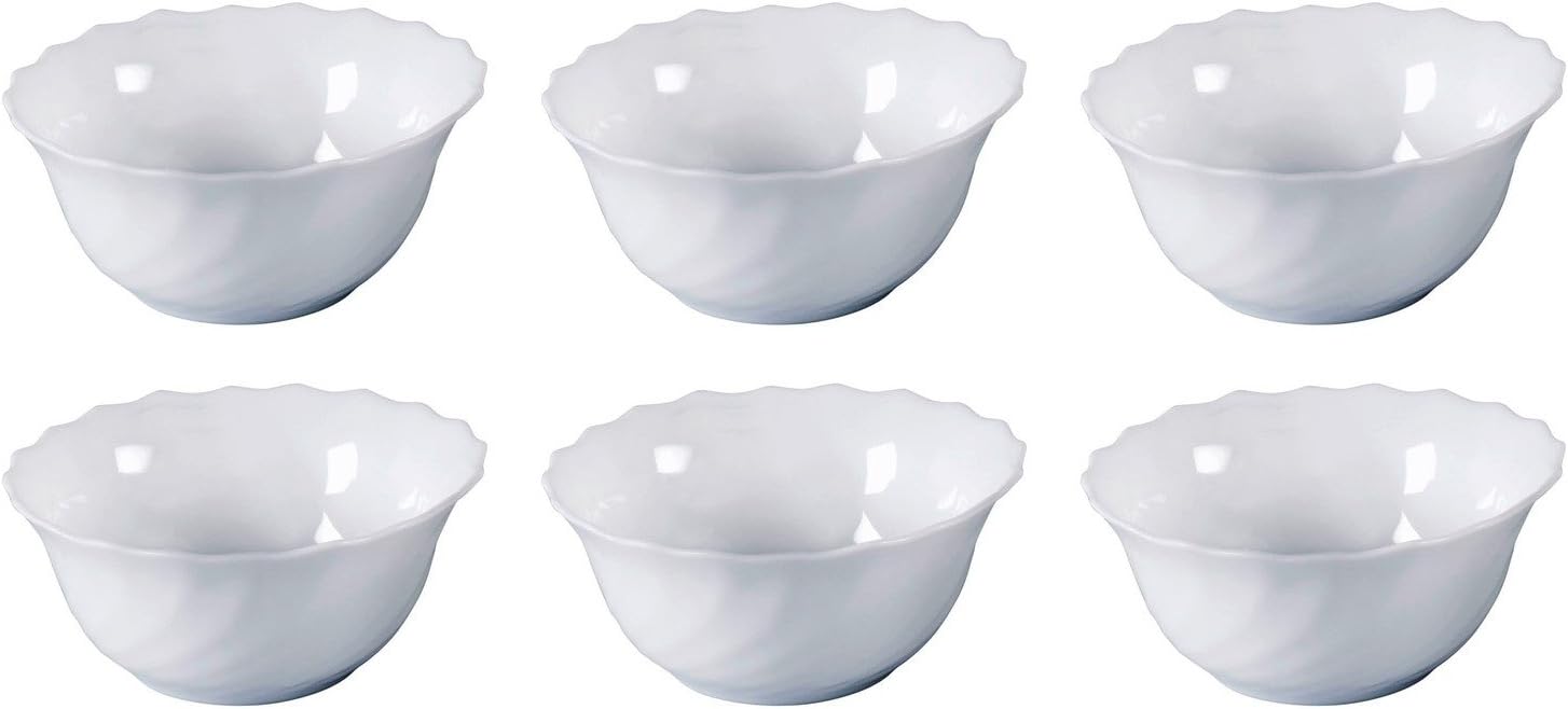 Luminarc Trianon E9672 Salad Bowl, Diameter 12 cm, Opal Glass, White, Set of 6