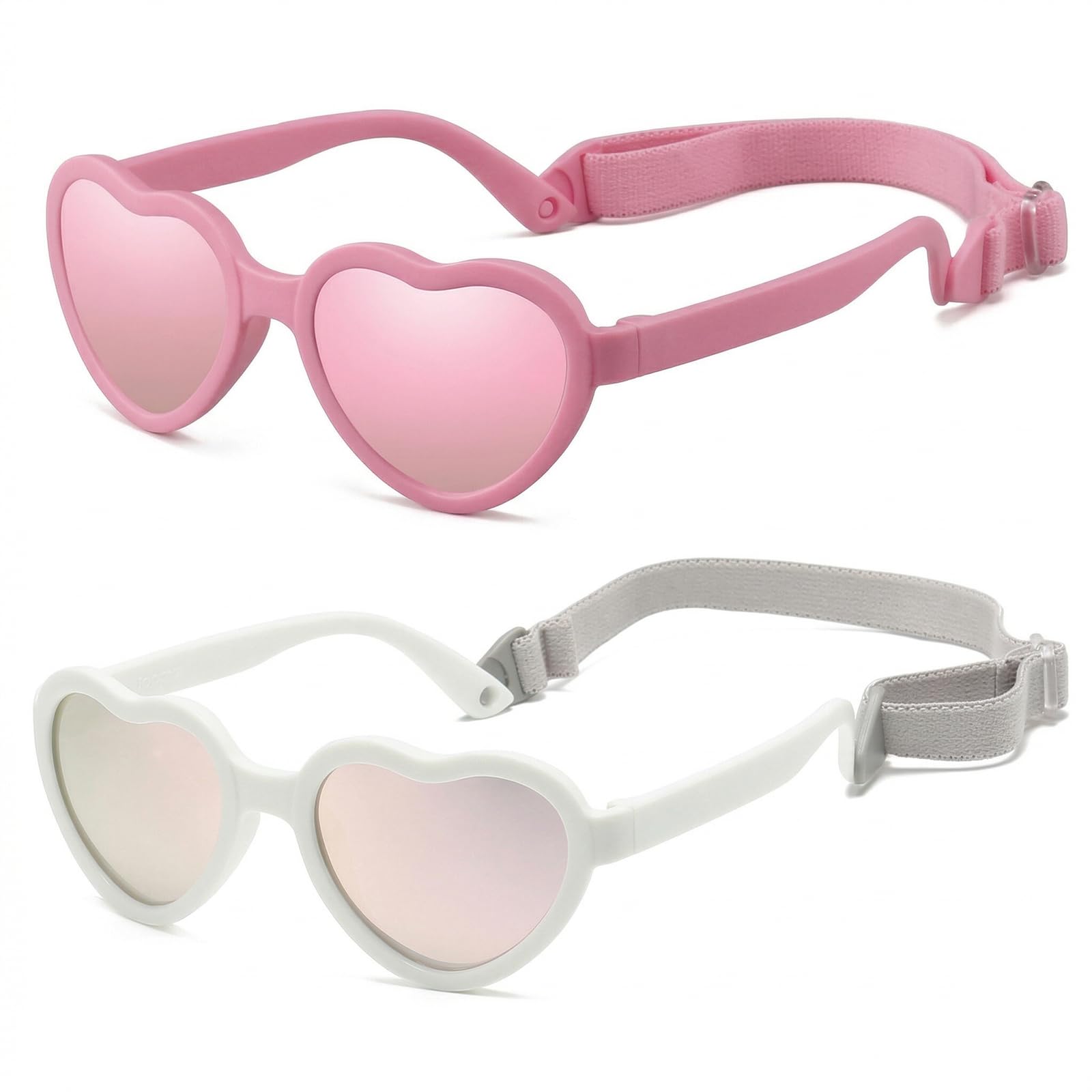 2pcs Baby Girl Polarized Sunglasses with Strap, Toddler Sunglasses for Infant Age 0-24 Months, Kids Travel Essentials - 2