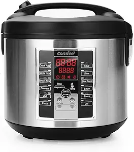 COMFEE' Rice Cooker, Slow Cooker, Steamer, Stewpot, Sauté All in One (12 Digital Cooking Programs) Multi Cooker (5.2Qt ) Large Capacity. 24 Hours Preset & Instant Keep Warm, Black/Silver (MB-M25)