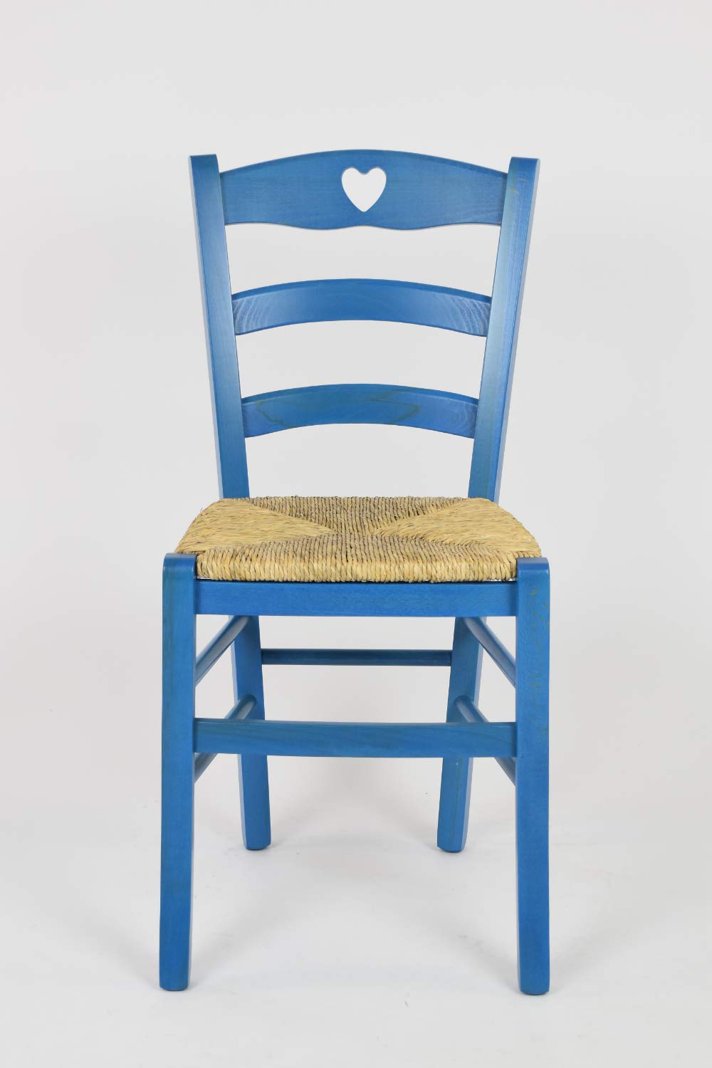 t m c s Tommychairs - estaw 1 krzesła CUORE, struktura z drewna bukowego w kolorze niebieskiej aniliny i siedzisko ze słomy